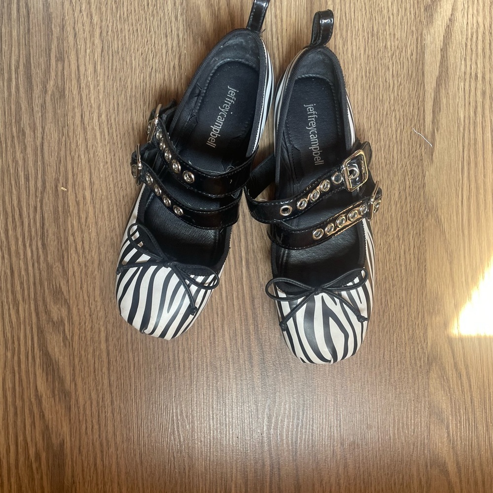 Jeffrey Campbell Black and White Ballet Flats with Zebra Print